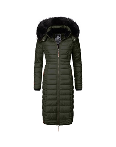 Зимнее пальто Наваху "Умай", длинное женское зимнее стеганое пальто с капюшоном из искусственного меха, зеленый Navahoo
