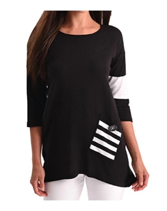 Верх-туника из струящейся ткани с полосатым карманом в черном/белом цвете Angel