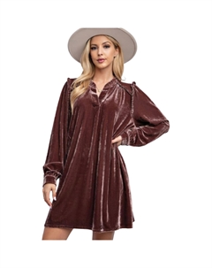 Мини-платье из бархата с оборками, цвет mocha Fashnzfab