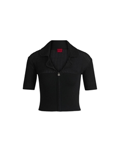 Укороченный кардиган с прозрачной структурой вязания крючком, черный Hugo