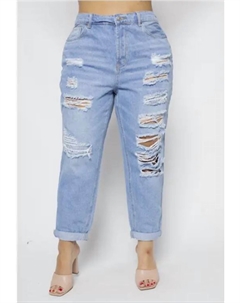 Джинсы Mom с потертостями Elastic - Plus, светлая потертость, цвет light wash Curve market