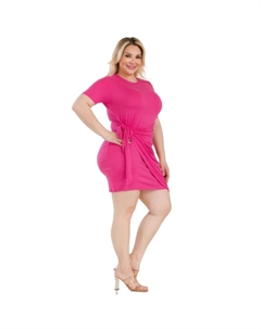 Мини-платье большого размера с однотонным запахом спереди и завязками сбоку с короткими рукавами, цвет berry Fashnzfab