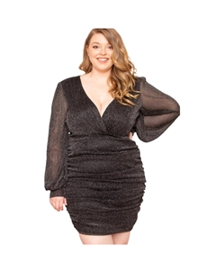 Блестящее сетчатое мини-платье с присборенными боками, черный Fashnzfab