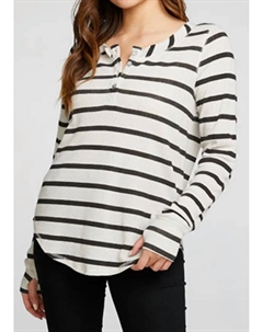 Рубашка-хенли Heritage Waffle с длинными рукавами в полоску черного/цвета слоновой кости Chaser