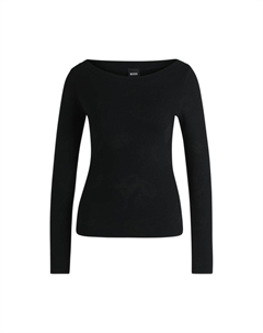 Свитер с широким воротом из эластичного жаккарда, черный Boss