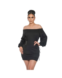 Мини-платье с открытыми плечами, черный Fashnzfab