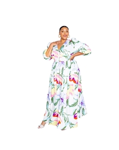 Длинное платье с пуговицей спереди, белый/мультиколор Fashnzfab