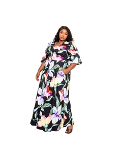 Длинное платье с пуговицей спереди, цвет black multi Fashnzfab