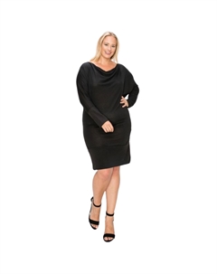 Платье с длинными рукавами и драпировкой на шее, черный Fashnzfab