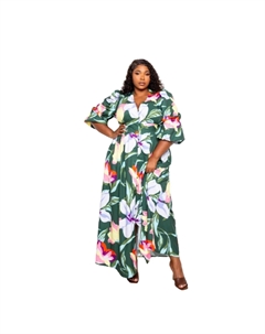 Длинное платье с пуговицей спереди, оливковый/мультиколор Fashnzfab