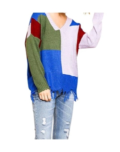 Джемпер с необработанным краем в стиле колор-блок в оливково-лавандовом цвете Umgee