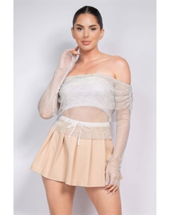 Топ в сетку с открытыми плечами и сборками, цвет tan Fashnzfab