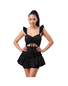 Мини-платье с вырезом в форме сердца, бантом на завязках, оборками и рукавами-крылышками, черный Fashnzfab