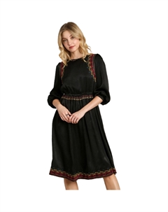 Платье миди из атласа с круглым вырезом и вышивкой, черный Fashnzfab