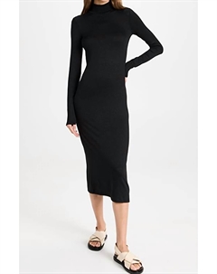Платье миди с однотонным воротником-стойкой и разрезом сзади в рубчик черного цвета Rag & bone