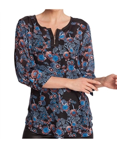 Топ с цветочной отделкой из микрофибры и кожи, цвет черный, многоцветный Angel