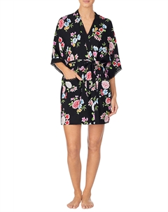 Халат с V-образным вырезом и запахом черного цвета с цветочным узором Kensie