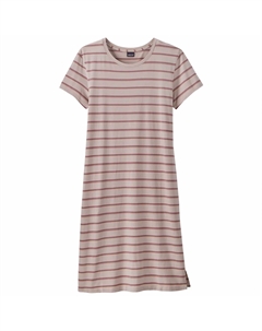 Женское платье-футболка из сертифицированного органического хлопка с эффектом регенерации в полоску заката, цвет грибной серо-коричневый Patagonia