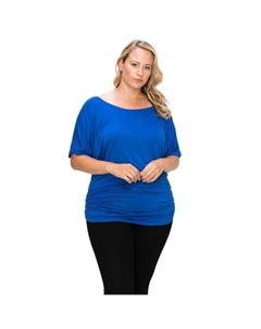 Топ с короткими рукавами, круглым вырезом и сборками по бокам, синий Fashnzfab