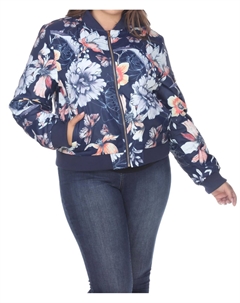 Куртка-бомбер с цветочным принтом - Большие размеры, цвет: темно-синий White mark