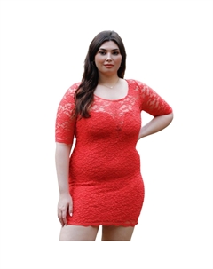 Плюс кружевное мини-платье, цвет coral Fashnzfab