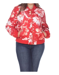 Куртка-бомбер с цветочным принтом - Большие размеры, цвет красный White mark