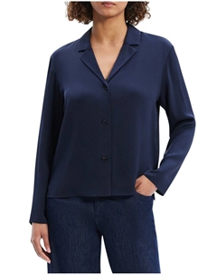 Шелковая блузка с воротником-лацканом, синий Theory