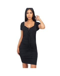 Мини-платье со шнуровкой спереди и сборками, черный Fashnzfab