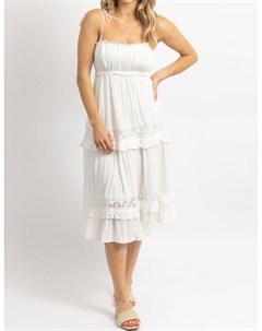 Платье-миди с завязками-кисточками в стиле бохо белого цвета Day + moon