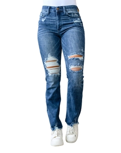 Джинсы Bootcut с высокой контрастностью и рваными краями, темного цвета, цвет dark wash Judy blue