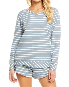 Полосатый французский трикотажный свитер с открытым воротом, длинный, цвет stripe Chaser