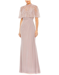 Платье без рукавов с декорированной накидкой, розовый Mac duggal