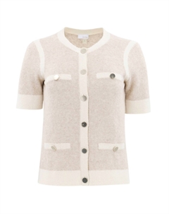 Женская кофта-свитер с короткими рукавами цвета бледно-льняного крема, цвет pale flax cream Ecru