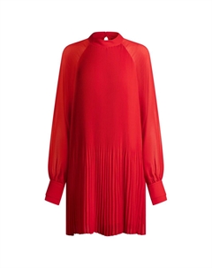 Платье с высоким воротом, плиссированными складками и прозрачными рукавами, красный Boss