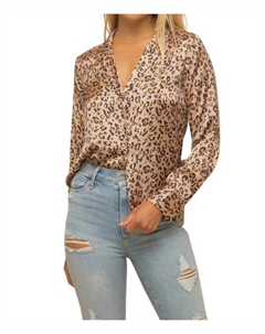 Рубашка из атласа с леопардовым принтом розового цвета Hem & thread