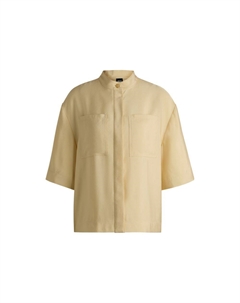 Блузка свободного кроя из мягкого твила с воротником-стойкой, светло-бежевый Boss