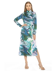 Платье миди с воротником-стойкой, цвет abstract liquid Alexia admor