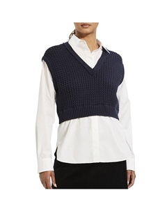 Комбинация жилета из плетеной веревки и рубашки из поплина в темно-синем/белом цвете Theory