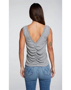 Майка Triblend Rib Shirred Back V Muscle в полосатом сером цвете Chaser