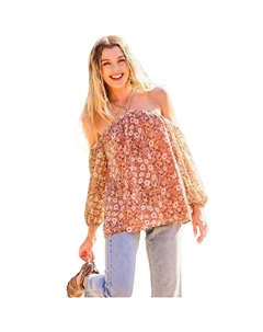 Топ с цветочным принтом и бретельками на шее и рукавами-фонариками, цвет terracotta Fashnzfab