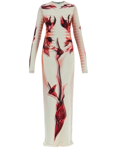 Женское длинное платье Flower Body Morphing розового цвета с цветочным принтом Slim Jean paul gaultier