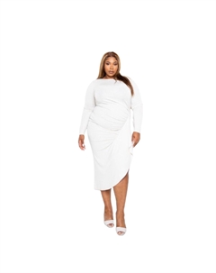 Асимметричное платье-свитер с оборкой-водопадом, белый Fashnzfab