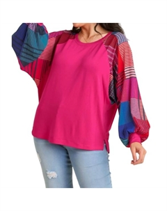 Топ с длинными рукавами и смешанным принтом в цвете маджента, цвет magenta Umgee