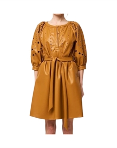 Платье-рубашка из искусственной кожи с вышивкой Kinna в коричневом цвете Ciebon