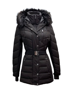 Женское стеганое пальто Scuba Stretch с поясом и шевроном, черное Michael michael kors