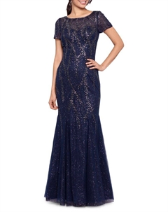 Прозрачное платье русалки с пайетками и бисером, темно-синий Xscape