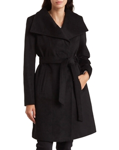 Шерстяное пальто с поясом и запахом, черное Michael michael kors