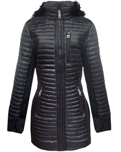 Женское черное стеганое смешанное искусственное меховое пальто с капюшоном 3/4 Michael michael kors