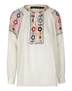 Блуза с контрастной вышивкой и круглым вырезом Antik batik
