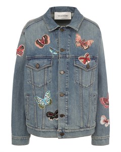 Джинсовая куртка с потертостями и отделкой в виде бабочек Valentino